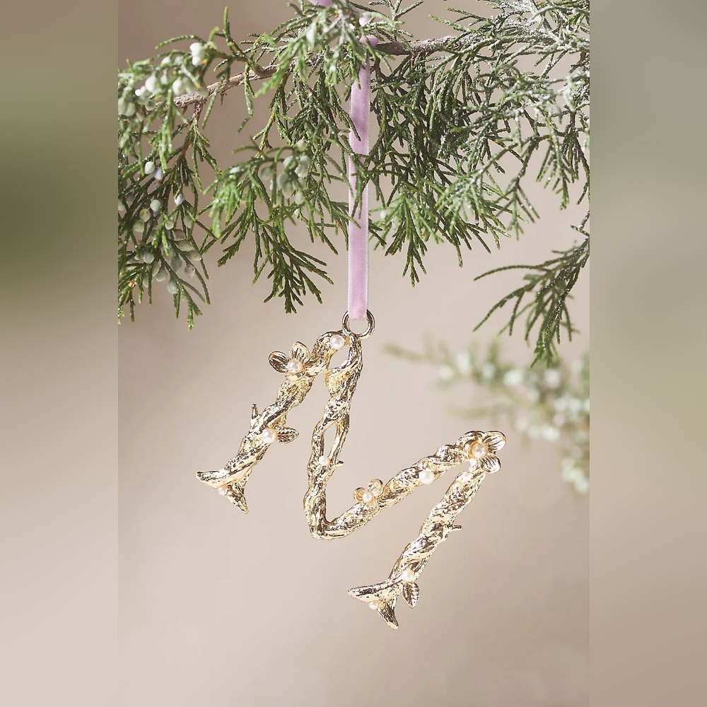 Anthropologie Aurelia Gold Pearl Monogram Letter "M" Ornament